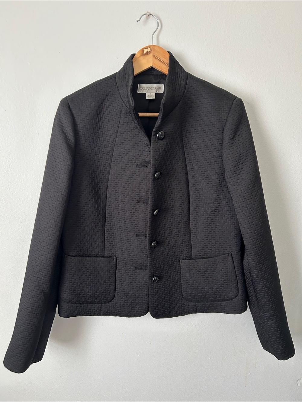 Casual Corner Black Textured Stand Collar Jacket – Size 6